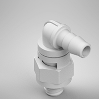 1/8 Inch (in) Tubing Inside Diameter (ID), 10-32 Swivel Elbow, Natural (Opaque) Swivel Fitting with O-Ring Base Seal (F215485PP)