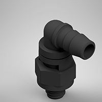 0.170 Inch (in) Tubing Inside Diameter (ID), 10-32 Swivel Elbow, Black Swivel Fitting with O-Ring Base Seal (F215486)