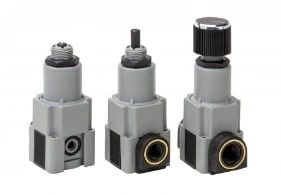 Configurable Plastic Regulators. Relieving and non-relieving options. 10psi, 30psi, 60psi, and 100psi adjustment ranges